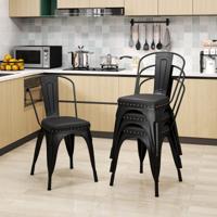 Eetkamerstoelen 4-delige set Bistrostoel Metaalstoel Stapelbaar Keukenstoelen met Bekleding Tuinstoelen met Rugleuning 44 x 53 x 84 cm Zwart
