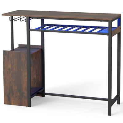 Barmafel Eettafel met RGB-Verlichting Statafel met Flessenrek Glazenhouders en Opbergvakken Keukentafel met Stopcontacten USB- en Type C-Aansluiting Industriële Keukenbar voor de Woonkamer Bruin