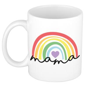 Cadeau koffie/thee mok voor mama - wit met een regenboog - liefde - keramiek - Moederdag