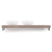 Looox Wooden Base Shelf solo 160 cm, eiken old grey, handdoekhouders geborsteld rvs