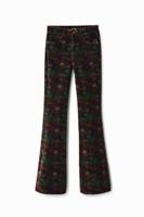 Broek van ribfluweel met bloemenprint - GREEN - 34