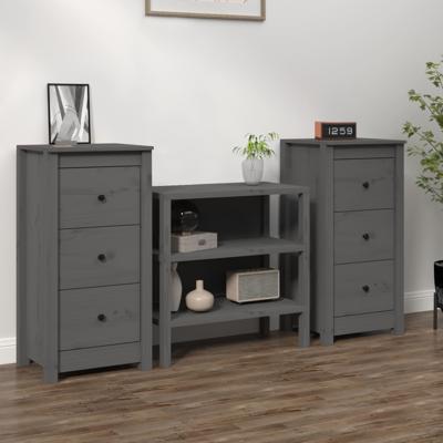 Dressoirs 2 st 40x35x80 cm massief grenenhout grijs