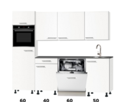 keukenblok 210cm wit mat met stelpoten en inbouw apparatuur RAI-3015