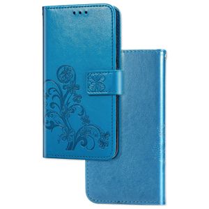 iPhone 12 Pro hoesje - Bookcase - Pasjeshouder - Portemonnee - Bloemenprint - Kunstleer - Blauw