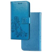 iPhone 12 Pro hoesje - Bookcase - Pasjeshouder - Portemonnee - Bloemenprint - Kunstleer - Blauw