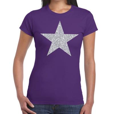 Glitter and glamour ster T-shirt - zilver glitters - paars - dames - Verkleedkleding - Feestkleding