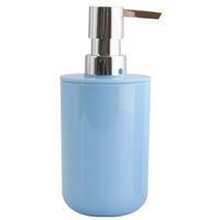 Zeeppompje/zeepdispenser Porto - PS kunststof - pastel blauw/zilver - 7 x 16 cm - 260 ml