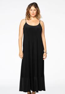 Yoek Maxi jurk spaghetti | Zwart | Maat 46/48