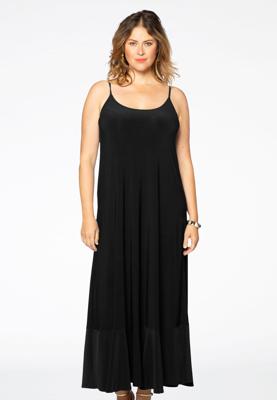 Yoek Maxi jurk spaghetti | Zwart | Maat 42/44