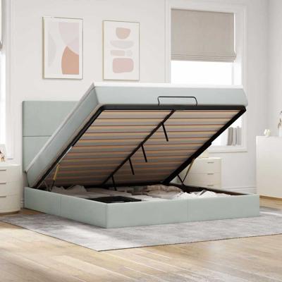 Ottoman bed met matrassen en LED's 180x200cm fluweel lichtgrijs