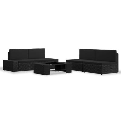 5-delige Loungeset poly rattan zwart