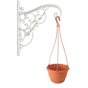 Set van 1x stuks witte Akant sierlijke bloempothanger met hangende terracotta bloempot 2 liter - Plantenpotten