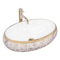 Waskom REA Meryl | 60x14.5 cm | Keramiek | Vrijstaand | Ovaal | Wit glans goud