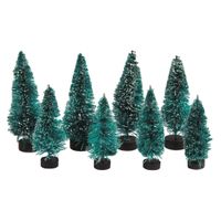 Kerstdorp boompjes/kerstboompjes - 16x st - 5 en 7 cm -miniatuur kerstdorp accessoires