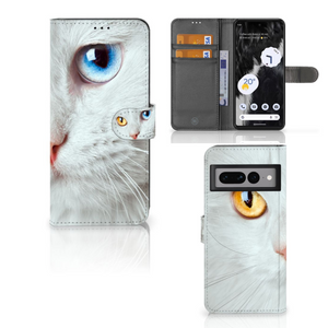 Google Pixel 7 Pro Telefoonhoesje met Pasjes Witte Kat