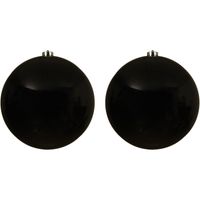 2x Grote zwarte kerstballen van 20 cm glans van kunststof