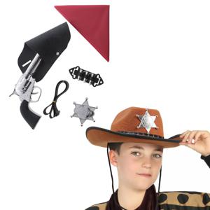 Carnaval Verkleed set - Cowboy hoed bruin met holster/revolver/ster/zakdoek - voor kinderen