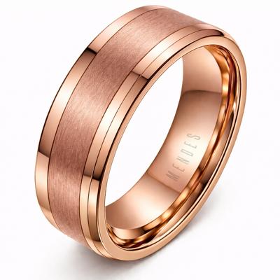 Wolfraam heren ring Rosegoud geborstelde streep 8mm-21mm