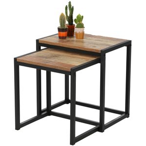 Bijzettafels/plantenstandaard 2-delig - zwart - metaal/hout - L44 x B30 x H45 en L38 x B30 x H40 cm