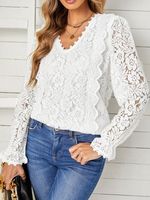 Lace Plain V Neck Casual Shirt