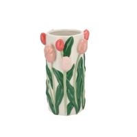 DK Design Bloemenvaas Tulipa - roze - D14 x H23 cm - tulpen vaas