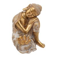 Boeddha beeld zittend - binnen/buiten - polyresin - goud/wit - 23 cm - thumbnail