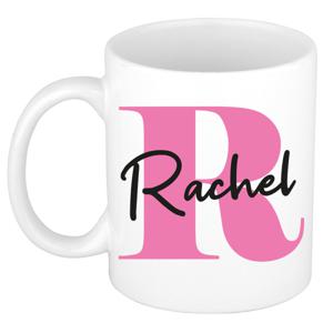 Naam mok Rachel - roze - wit - keramiek - 300 ml - verjaardag/cadeau beker