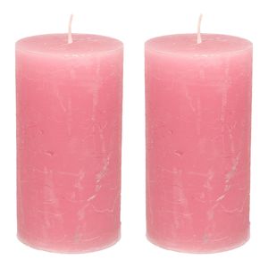 Stompkaars/cilinderkaars - 2x - oud roze - 7 x 13 cm - rustiek model - Stompkaarsen