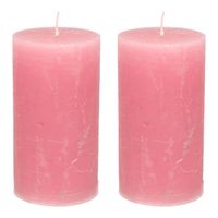 Stompkaars/cilinderkaars - 2x - oud roze - 7 x 13 cm - rustiek model - Stompkaarsen