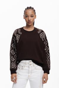 Sweatshirt met studs op de mouwen - BROWN - M