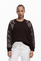 Sweatshirt met studs op de mouwen - BROWN - S