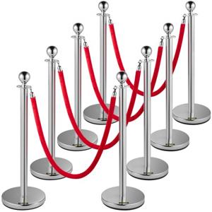 VEVOR Crowd Control Stanchion Wachtrijlijn Touw 90 cm Barrières voor Menigtecontrole Zilver Touw Barrière Stanchion Wachtrij Demenigte Verdelen