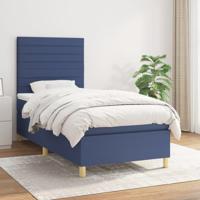 Boxspring met matras stof blauw 90x200 cm