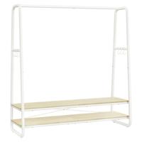 Kledingrek met 2 planken en 6 haken, Naturel Beige + Mat Wit / 138B cm
