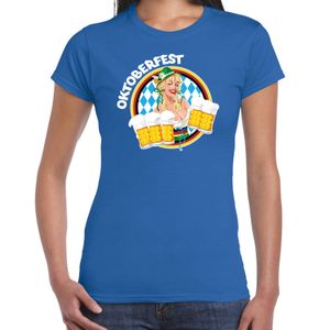 Oktoberfest verkleed t-shirt voor dames - Duitsland/duits bierfeest kostuum/kleding - blauw