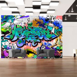 Fotobehang - Graffiti: Chaos in Blauw, premium print vliesbehang