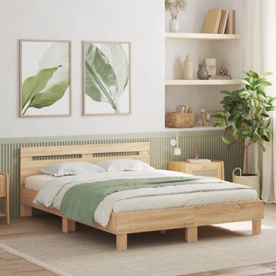 Bedframe met hoofdeinde en LED sonoma eikenkleurig 140x200 cm