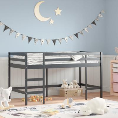 Kinderhoogslaper met ladder 90x200 cm massief grenenhout zwart