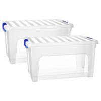 Multi Storage Opslagbox met deksel - 2x - transparant - 36 liter - 52 x 27 x 36 cm - kunststof