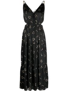 Maje floral-embroidered cut-out midi dress - Noir