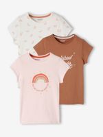 Set van 3 verschillende T-shirts voor meisjes met iriserende details set camel - thumbnail