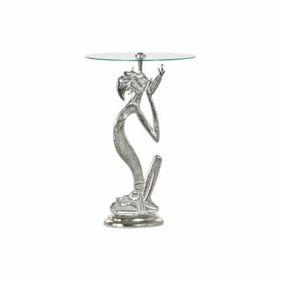 Bijzettafel DKD Home Decor 46 x 46 x 72 cm Kristal Zilverkleurig Transparant Aluminium