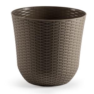 Bloempot/plantenpot - taupe - kunststof - D32 cm - gevlochten mand look - binnen/buiten gebruik