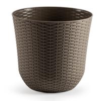 Bloempot/plantenpot - taupe - kunststof - D32 cm - gevlochten mand look - binnen/buiten gebruik