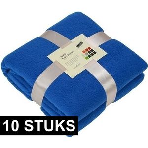 10x Fleece dekens/plaids kobaltblauw 130 x 170 cm