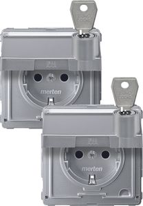 Merten Aquadesign 1-voudig stopcontact kinderveilig met klapdeksel, tekstkader en sluitingen aluminium MTN2318-7260