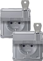 Merten Aquadesign 1-voudig stopcontact kinderveilig met klapdeksel, tekstkader en sluitingen aluminium MTN2318-7260