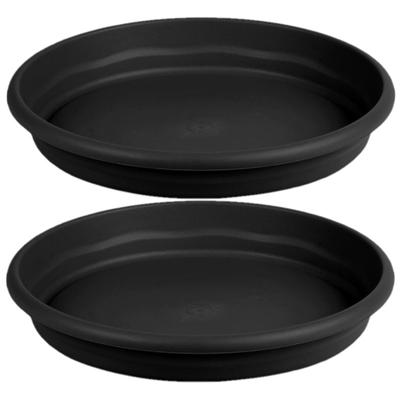 Opvangbord - 2x - zwart - kunststof - D34 cm - onderschaal/opvangbord