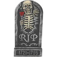 Horror kerkhof decoratie grafsteen RIP skelet met roos 32 x 65 cm   -