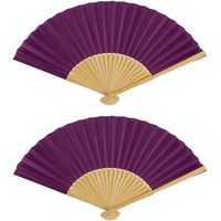 Spaanse handwaaier - 2x - special colours - aubergine paars - bamboe/papier - 21 cm - Verkleedattributen - thumbnail